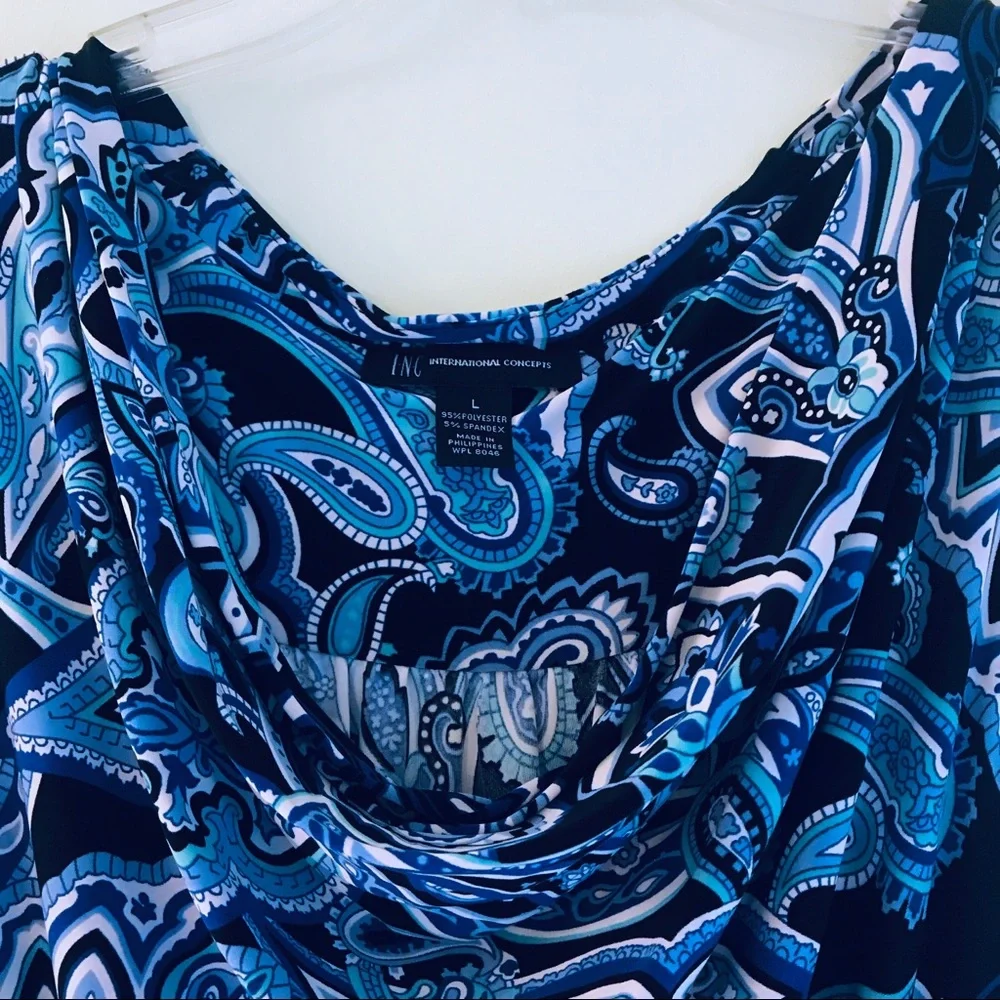 INC Blue Paisley Cowl Neck Sleeveless Dress - Picture 3 of 8